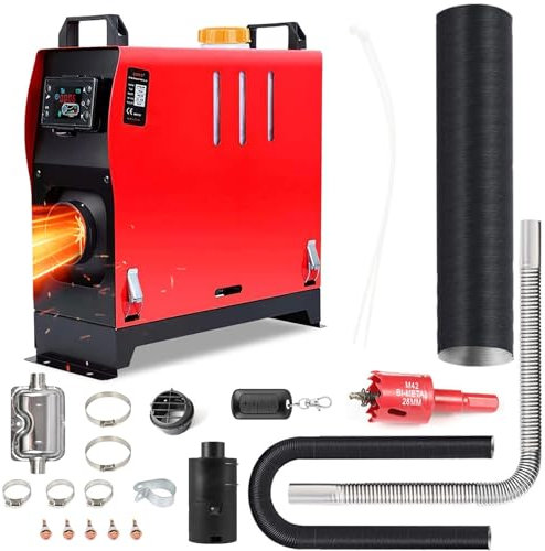 GEARLEADER Diesel Heater with Muffler Silencer, 8KW 12V/ 24V Parking Heater with Remote Control and LCD Display, Air Heater Fast Heating for RV Truck Boat Bus Car Trailer Garage Home Tent