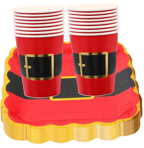 Warmhm Set De Vaisselle Papier De Fête Décorative Pour Noël Assiettes Carrées Et Gobelets Rouges Noirs or Léger Et Pratique Pour Camping Et Barbecue
