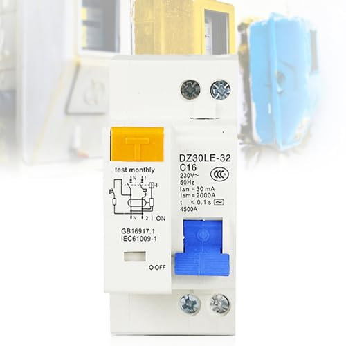 Disjoncteur Fi 16 A, AC 230 V 30 mA C16 1P+N, montage sur rail DIN, protection contre les surcharges, disjoncteur différentiel avec protection contre les surintensités, interrupteur FI/LS