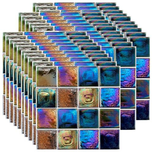 Ledeak 10x10cm Mosaic Wall Stickers, Peel and Stick Backsplash, Self Adhesive Vinyl Tiles for Bathroom Kitchen (Blue and Yellow)