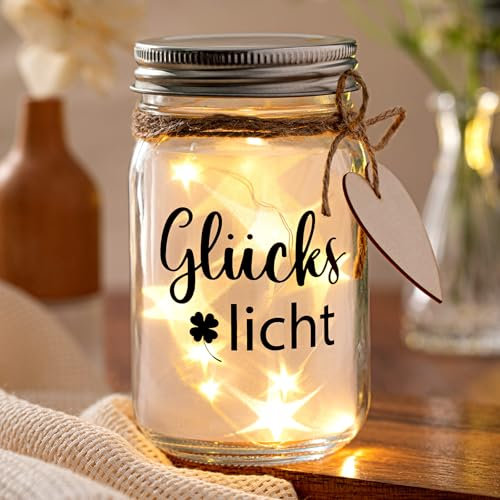 Weewooday Glückslicht LED Flaschenlicht Glas mit Lichterkette Geburtstagsgeschenk für Frauen Männer Beste Freundin Hochzeit Geldgeschenk Geschenke für Lehrerin Grundschule Abschluss(Glückslicht)