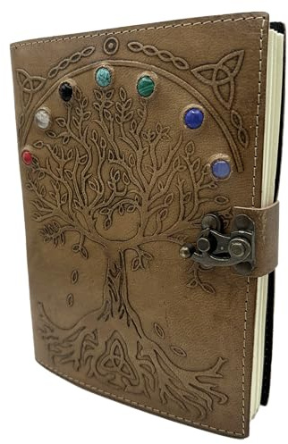 Handgefertigtes Grimoire-Tagebuch aus Leder – Zauberbuch der Schatten für Hexerei, Wicca, Hexentagebuch & Notizbuch – Vintage Blanko Tagebuch für Zaubersprüche und Ritualnotizen, 17 x 12 cm