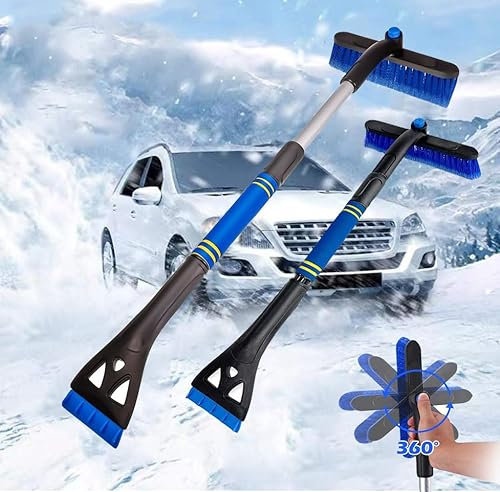 Huifengjie 3in1 Raschietto Ghiaccio Auto con Spazzola Neve, Snow Brush Scraper di Ghiaccio, Rimovibile, Manico Telescopico, con Impugnatura ergonomica in Schiuma, per Auto, Camion, SUV, Blu