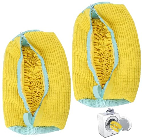 Reusable Shoe Washing Machine Bag for Sneakers, Trainers & Football Boots | 360° Deep Cleaning Laundry Shoe Bag with Zipper | Wash & Dry Safe Shoe Cleaning Bag for Canvas, Sneakers (Yellow, 2PCS)