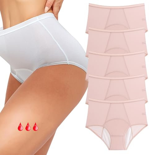 Necalisi Culotte menstruelle Slip Femme Coton Rose Coton Menstruation Protection Périodique Hygiénique Flux léger à abondant Culotte Culotte de Règles Menstruelle 5pcs 5XL