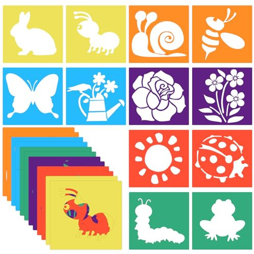 Zeichenschablonen für Kinder, 20,3 cm, Zeichenkreide-Schablonen für draußen, wiederverwendbare Zeichenschablonen in verschiedenen Formen, waschbar, Garten-Themen-Vorlage für Kinder, Kleinkinder