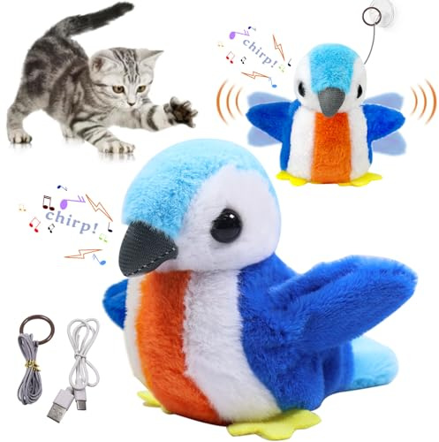 Blauer Vogel Katzenspielzeug, Elektrisches Interaktiv Spielzeug für Katzen | Realistischer Klang, Katzenspielzeug, Flatternde Aktion, Wiederaufladbares Katzen Spielzeug, Katzenspielzeug Vogel für Katzen