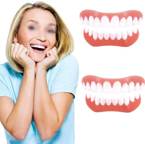 Générique Prothèses Dentaires Cosmétiques Facette Silicone Dentier Haut Et Bas Dentier pour Homme Et Femme Provisoire Facette Amovible Fausse Dents,2pcs