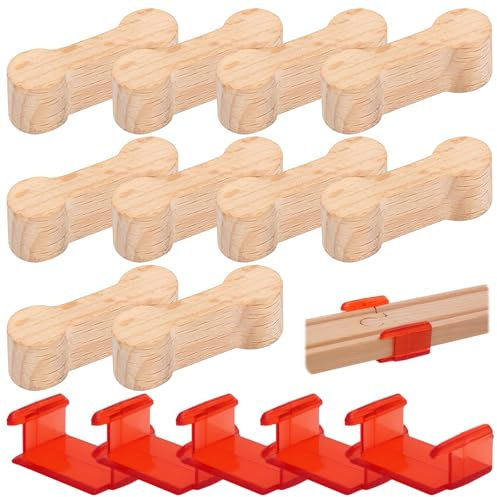 10 Stück Holzeisenbahn Schienen,Universal Holz Eisenbahnen Zubehör,Verbindungsstück Holzeisenbahn,Zuggleisverbinder,Holzbahnverbinder Kompatibel mit Brio Thomas Melissa UVM mit Roter Halter
