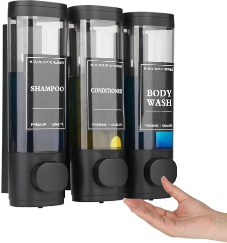 YHNDECO Lot de 3 distributeurs de savon mural - 300 ml - Liquide vaisselle - Lavabo - Gel douche - Shampoing