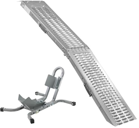 KCT Vehicle Loading Ramp Heavy Duty 200kg Capacity + Front Wheel Chock | Folding Motorcycle Bike Access Ramp Kit