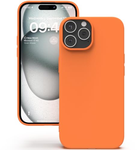 YATWIN Hülle für iPhone 15 Pro Max, Silikon Handyhülle mit Futter, 1mm Kamera und Displayschutz, Dünn & Leicht, Anti Kratzer Case, Orange