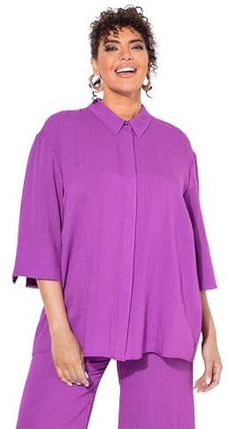 Ulla Popken Damen große Größen Übergrößen Plus Size Hemdbluse, Rückenfalte, Hemdkragen, 3/4-Arm violett 54+ 827590830-54+