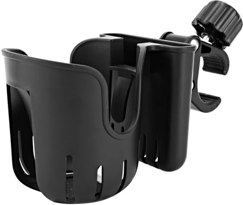 Getränkehalter für Kinderwagen mit Telefonhalterung, 2-in-1-Universalhalter für Spaziergänge, Rollstuhl, Fahrrad, Roller, passend für die meisten Becher, Schwarz