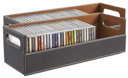 Stock Your Home CD-Aufbewahrungsbox, Organizer-Regal für Filmhüllen, DVDs, Kassettenständer, Disc-Halter kann bis zu 40 CDs aufbewahren, Kunstleder, Braun, 2 Stück