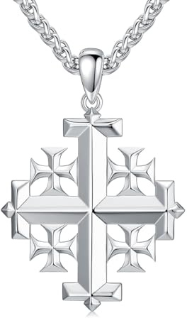 PDTJMTG Jerusalems Kreuz Kette für Männer, 925 Silber, Kreuzritter-Design Jérusalem Kreuz Anhänger, Christlicher Schmuck für Papa und Sohn