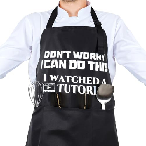 MBAIYO Lustige Kochschürze für Männer, Kochschürze Herren mit 3 Taschen Herren, Grillschürze für Männer Lustig Schürze Küchenschürze Schwarz Personalisiert Schürzen Zum Geburtstag Grillparty