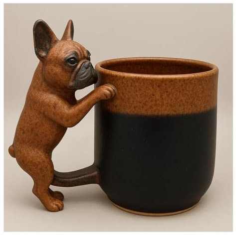 Handgefertigte Dackel-Becher, lustige 3D-Tierform-Kaffeetasse, Dackel D Französische Bulldogge & Basset Hound Griff, Kaffeetasse für Zuhause, Küche, Wohnzimmer, Büro, Dekor (Französische Bulldogge)