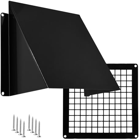 Outdoor Dryer Vent Cover with Mesh 6x6 inch - Metal Wall Rain Cover with Bird Protection Guard - Black Vent Hood with Grid - Weatherproof Exhaust Grille for Duct Openings
