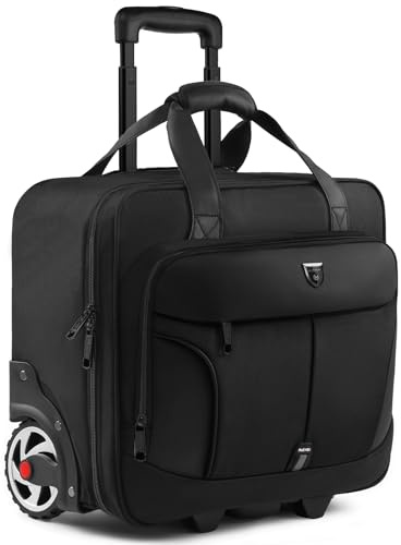 RUCYEN Rolling Laptop Bag,Rolling Briefcase for Men & Women,Laptop Briefcase on Wheels,Carry On Bag for Business Travel, Black+Black Zipper, 15.6, Classic