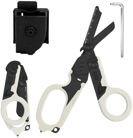 Zengjunwei 6-In-1 Faltbar Rettungsschere, für Outdoor, Schwarz und Weiß | Trauma Schere, Notfallschere, verbandsschere, Mit K-Schutzhülle, Schraubenschlüssel für Professionelle Rettungsdienste
