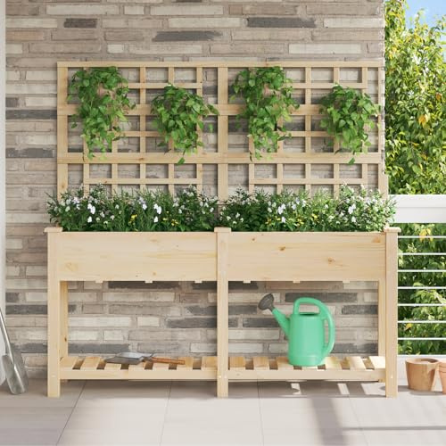Qnhdfrt Hochbeet mit Rankgitter aus Massivholz Kiefer 161x46x152.5 cm Schmal Hoch Pflanzkasten für Balkon Terrasse Garten Modernes Design Outdoor