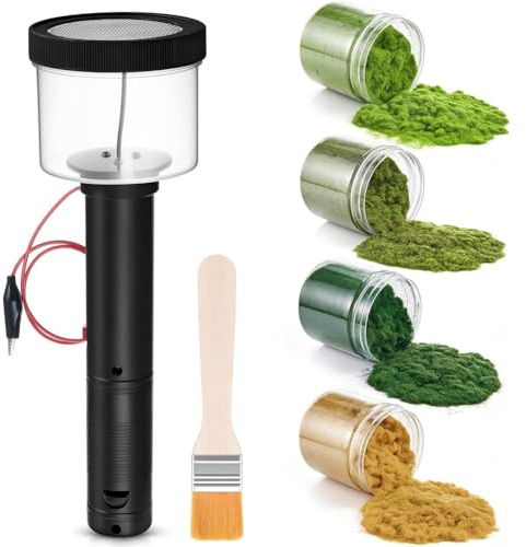 Paaruter DIY Modellbahn Landschaftsbau - Mini Static Grass Applicator Flocking Kit Einschließlich Rutschfestem und 4 X 60g Farben Gras