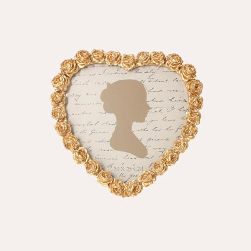 Keyhomestore | Bilderrahmen in Herzform mit Gold-Finish (23 x 24 cm) | Dekorativer Rahmen für Fotografien, Erinnerungen und romantische Wohnkultur – Made in Italy