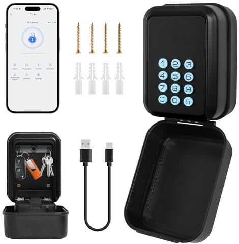 HNCY Boite a Clef Connectée, Boîte À Clés Intelligente via l’application TTLock – Déverrouillage par Bluetooth et Code PIN, Murale Boites a Cléfs Securisée pour Location Saisonnière,Airbnb et Maison
