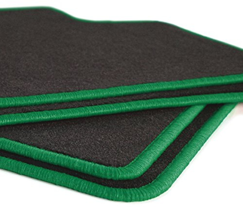 Auto Fußmatten Schwarz Velours Rand grün passend für VW Käfer + Cabrio – 4-teiliges Set | rutschfest, Robust & Pflegeleicht | Made in Germany