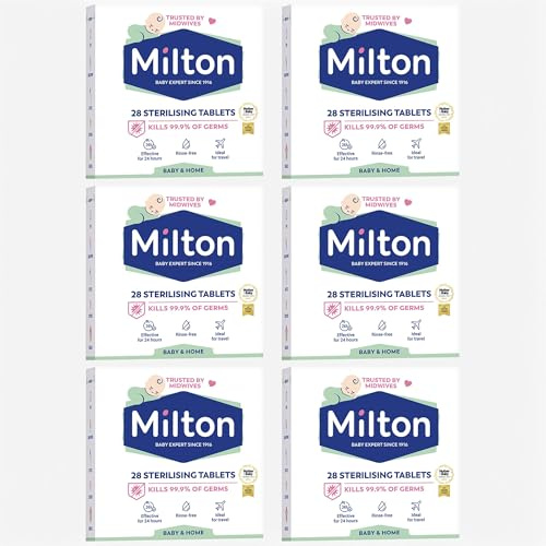 6 x 28 Milton Sterilising Tablets for Cleaning Baby Bottles, Feeding Accessories and Breastfeeding Equipment. Rinse-Free and Ideal for Home, Travel and Daily Hygiene(168 Tablets)