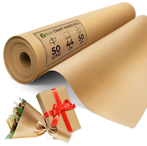 V1 TRADE Kraftpapier Rolle – Packpapier Braun 44 cm x 50 m – 50 g/m² | Recycelbares Verpackungsmaterial zum Einpacken, Basteln und Polstern – natürliches Geschenkpapier für vielseitige Anwendungen