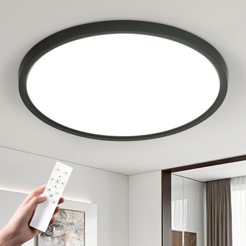 EASY EAGLE LED Deckenleuchte Dimmbar mit Fernbedienung, 60CM 60W Schwarz | Rund Deckenlampe 3000K-6500K, Modern Badezimmer Lampe Led Küchenlampe für Flur Schlafzimmer Balkon Wohnzimmer Küche Keller