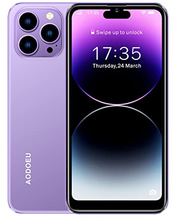 AODOEU Smartphone Pas Cher Android 14, 8 GO+64GO/TF 1TO, Telephone Portable Pas Cher Écran 6,56 HD+, Batterie 6285mAh, 13MP+8MP, Telephone 4G Dual SIM/GPS/Face ID/OTG-Violet