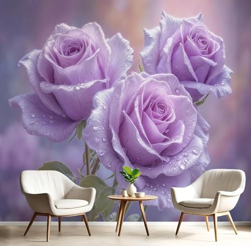 Tizhweqo Papier Peint Panoramique Rose Violette 250x175 cm (L x H) Fresque Murale Papier Peint Intissé Fleurs 3D Photo Poster Mural Décoration pour Salon et Chambre 6123v
