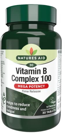Natures Aid Vitamin B Complex 100 – High Potency B Vitamins 100mg for Energy, Metabolism, Nervous System & Immune Support – Vegan, Gluten Free, Non-GMO, Time Release – 30 Tablets