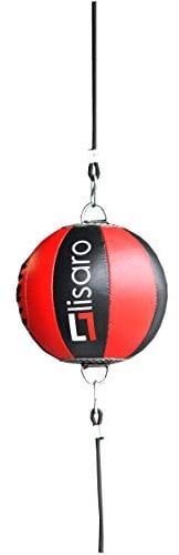 Lisaro Leder Doppelendball/Durchmesser ca.25cm inkl. 2 elastischen Spanngurten ca.100cm lang | Doppelendball aus Rindsleder inkl. elastischen Spanngurten I schwarz-rot