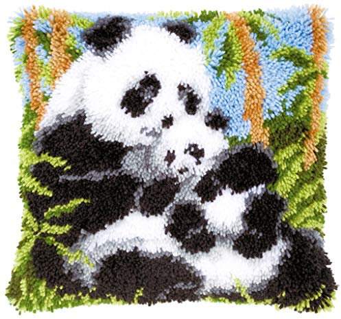 VERVACO Deko Kissenbezug Knüpfset für Anfänger PANDAS Basteln Erwachsene Kreativ DIY Handarbeit Selber Knüpfe ca. 40 x 40 cm Latch Hook Kit Set Kissen Knüpfkissen mit Knüpfhaken, Baumwolle, Multicolor