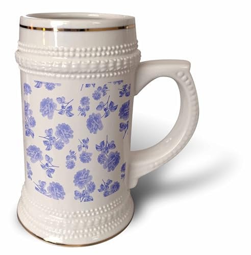 3dRose Blue and White Flower Pattern Inspired by Oriental Porcelain and Delft - Stein Mug, 18oz , 22oz