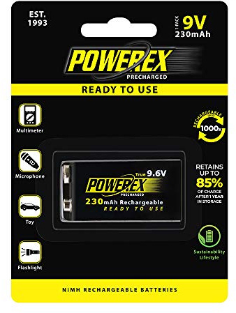 Powerex Low Self-Discharge Precharged 9V(9.6V) Rechargeable NiMH Batteries (MHR9VP)