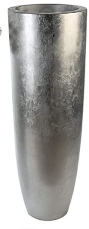 Casablanca großer Pflanztopf XXL rund aus Fiberglas - Pflanzkübel XL für den Innenbereich - mit Pflanzeinsatz Topf - Deko Frühling Wohnzimmer - Farbe: Silber Höhe 115 cm