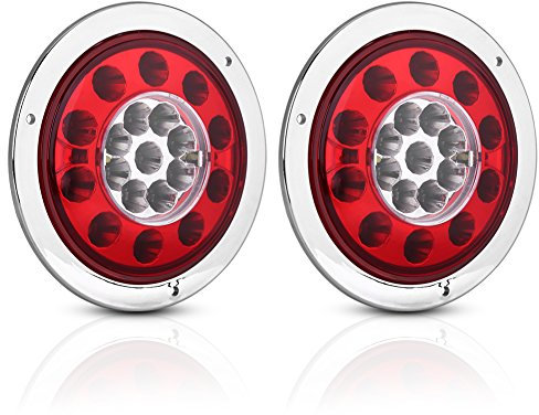 Qiilu LED Feu de Freinage, Une paire de 4,3 pouces rondes 19 LED camion remorque arrêt de frein tourner feu arrière anneau chromé double couleur