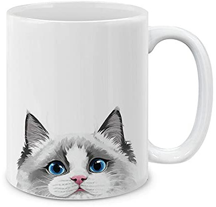 MUGBREW White Silver Point Ragdoll Cat Ceramic Coffee Mug Tea Cup, 11 OZ
