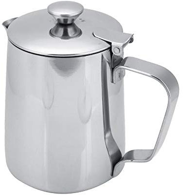 Pichet En Acier Inoxydable Tasse De Lait Pichet Cruche Avec Couvercle Pour Art Du Café Latte Pour Cuisine De Bureau Avec Poignée(350 ml-Argent)
