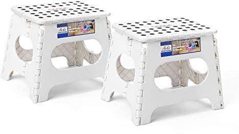 ACKO Lot de 2 marchepieds pliants – 27,9 cm de hauteur – Marchepied pliable de qualité supérieure pour enfants et adultes, marchepied en plastique pour cuisine, salle de bain, blanc