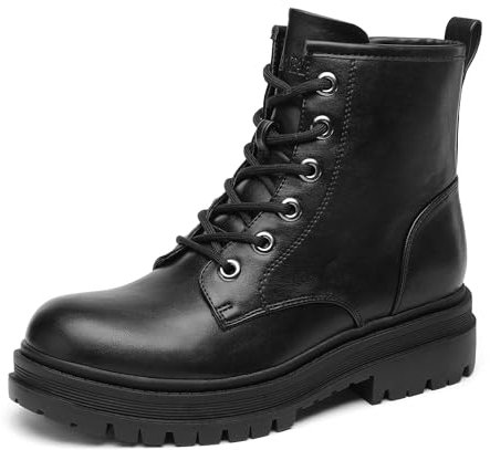 DREAM PAIRS Botas Militars Mujer Invierno con Cremallera Botas de Cordones con Suela Antideslizante,Size 40.5,Negro,STRONG-5,Size 40.5,Negro,STRONG-5