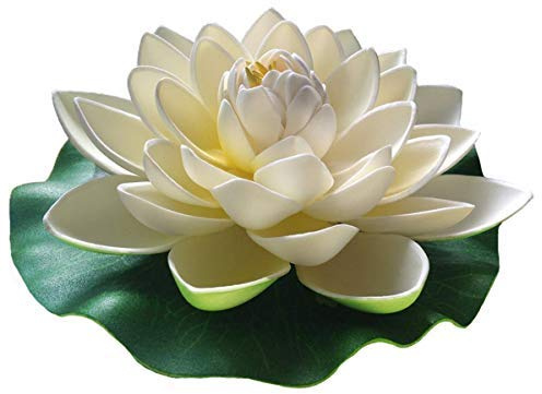 Blommigt kungariket 30 cm XL flytande lotus liljedyna skumblommor för dammar, bröllop, pool och trädgårdsdekor (set med 2) (vit)