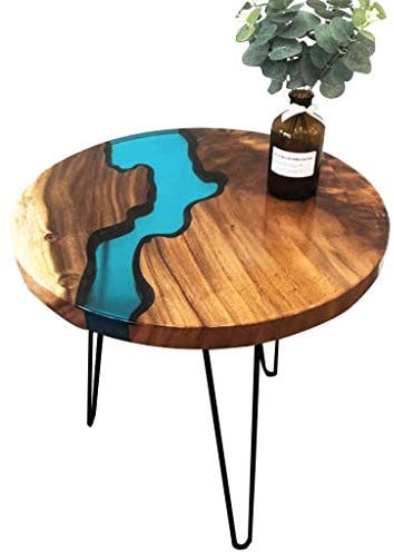 LIUXIUER Nordic Massivholz Couchtisch Einfache Kreative Harz Fluss Kleine Runde Tisch Balkon Wohnzimmer Seite Kleinen Tee Tisch, 2 Größen,60X60X40CM