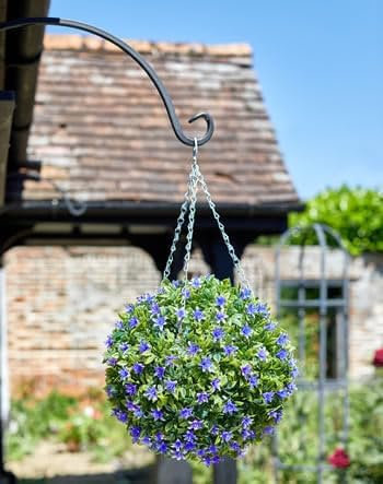 Garden Mile Artificial Topiary Ball Hanging Fake Flowers Lily Faux Floral Ball with Hanging 3 Way Chain Garden Outdoor Decoration Purple Artificial Flower Plant
