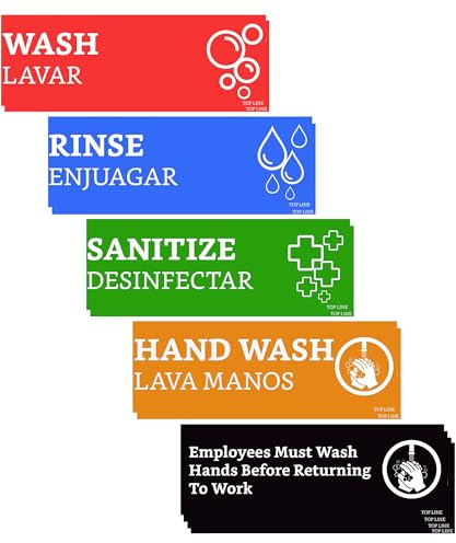 Wash Rinse Sanitize Sink Labels Signs with Hand Wash Signs (12 Labels - 2 FULL SETS 2.5 x 7.25 in) - Ideal for Restaurant Sinks , 3 Sink Compartment, Food Trucks, Commercial Kitchens & More